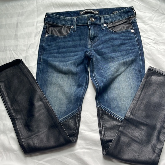 Express Legging Jeans with Black Leather Detail. SIZE 0 - Picture 3 of 8